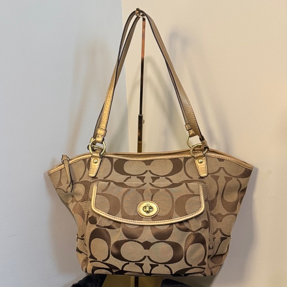Coach Handbags - Coach Tan and Brown Signature Shoulder Bag